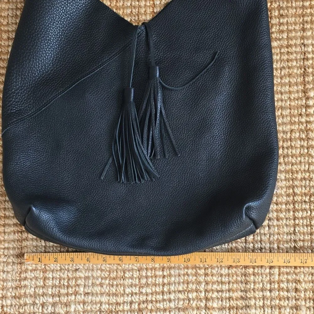 Urban Artisan Black Pebbled Hobo Bag Tassel Accent Magnetic Closure Large